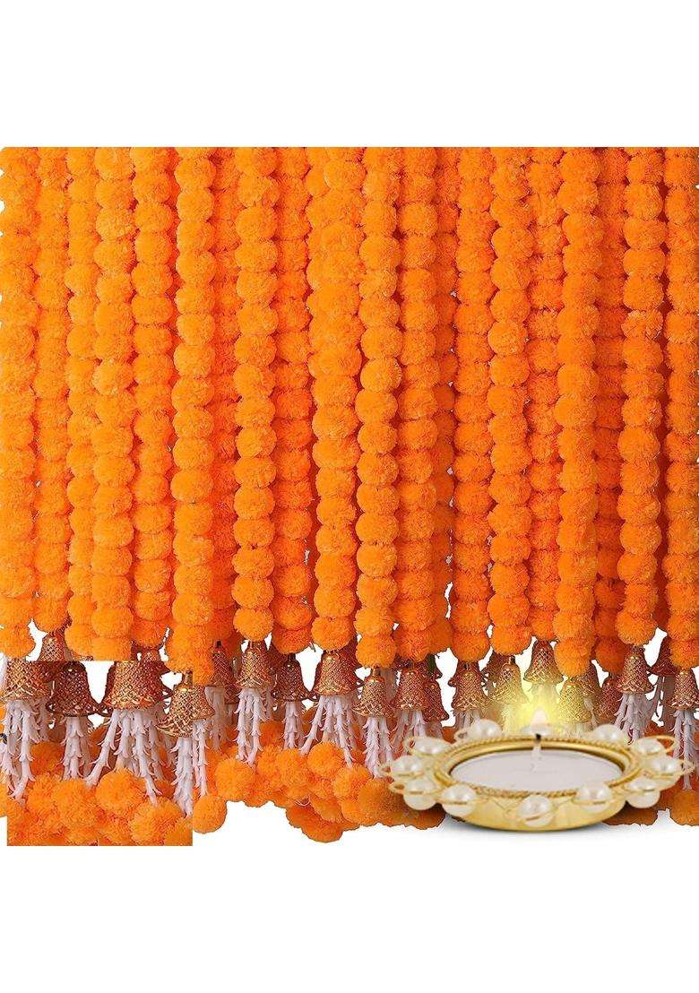Artificial Marigold Flowers for Decoration Garland with Bell for Diwali and Festivals - Indya