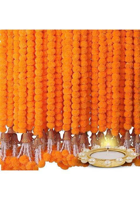 Artificial Marigold Flowers for Decoration Garland with Bell for Diwali and Festivals