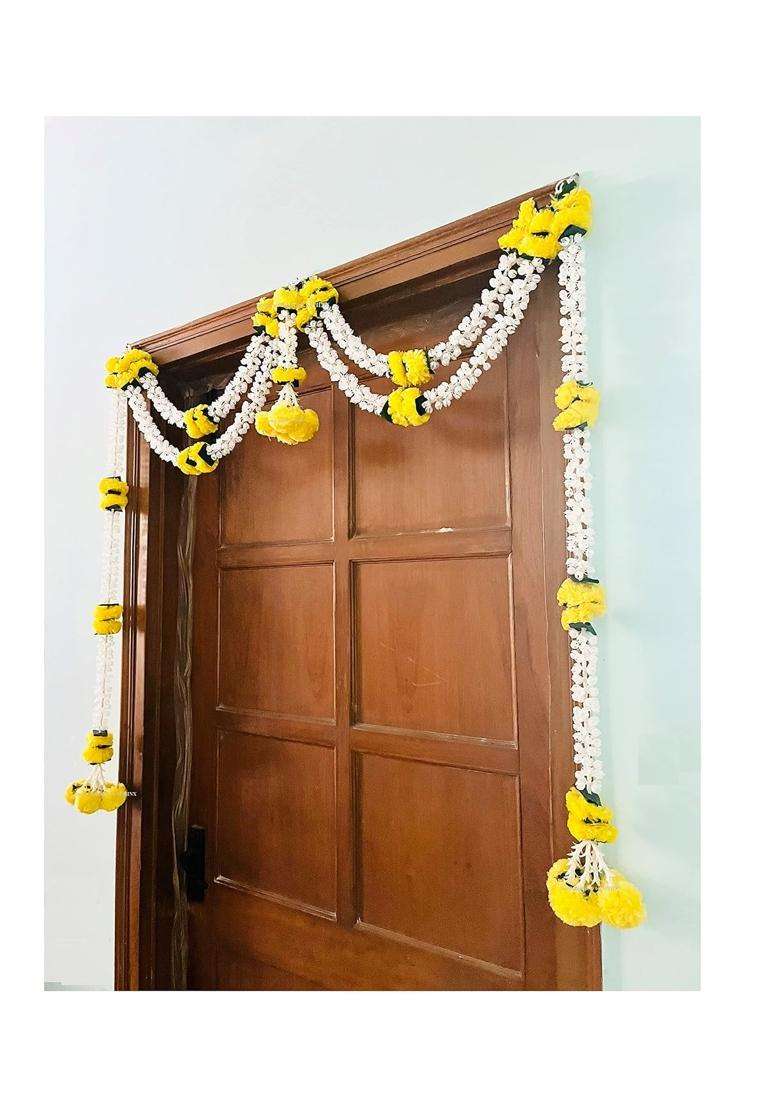 Sphinx Artificial Marigold Jasmine and Green Leaves Door Toran for Main Entrance - Indya