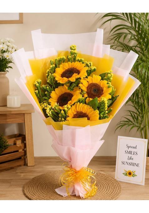Florist Collection Artificial Sunflower Bouquet Handmade Yellow Flower Bouquet with Seasonal Fillers