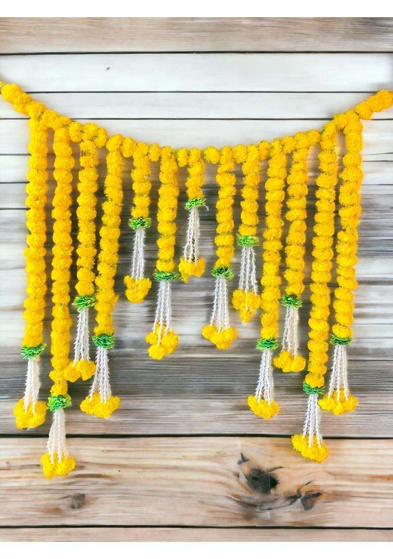 Evisha Vibrant Real Marigold Look Artificial Flowers Door Hanging Toran Bandhanwar for Diwali Decoration - Indya