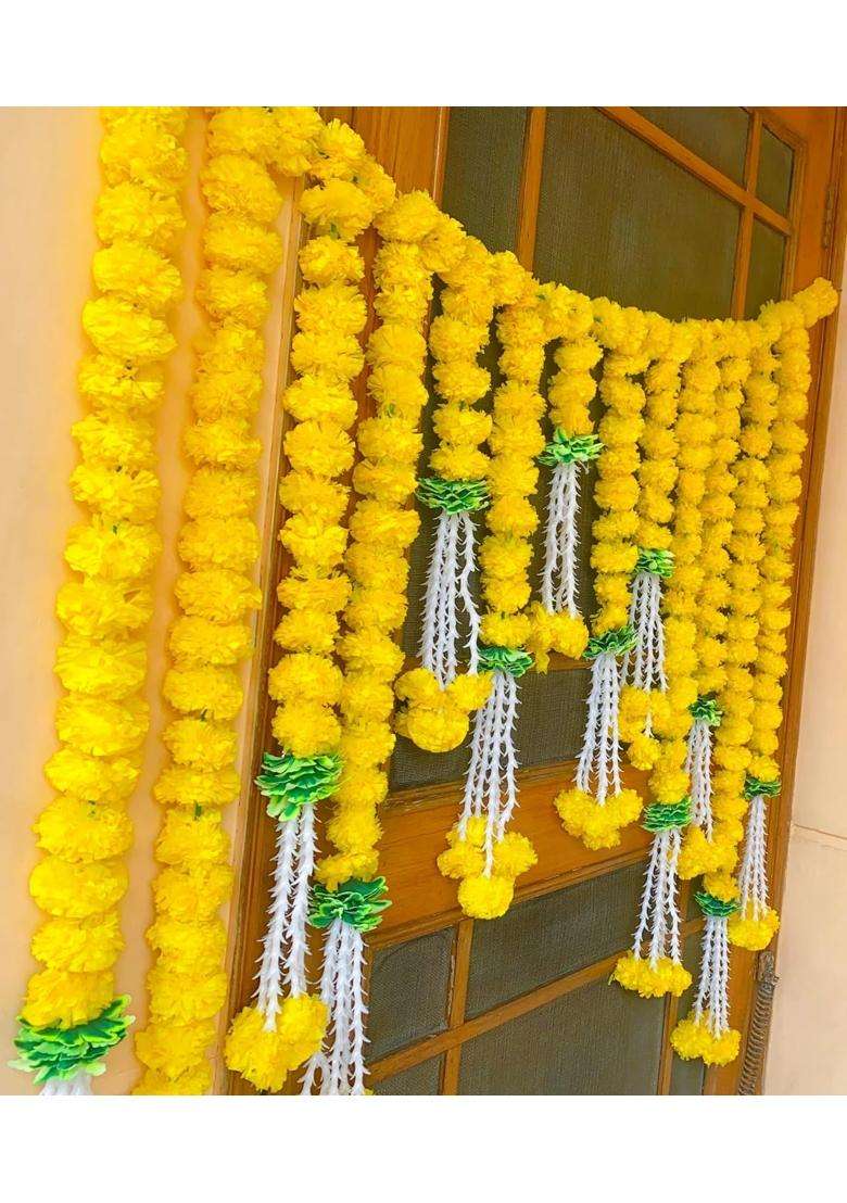 Evisha Vibrant Real Marigold Look Artificial Flowers Door Hanging Toran Bandhanwar for Diwali Decoration - Indya