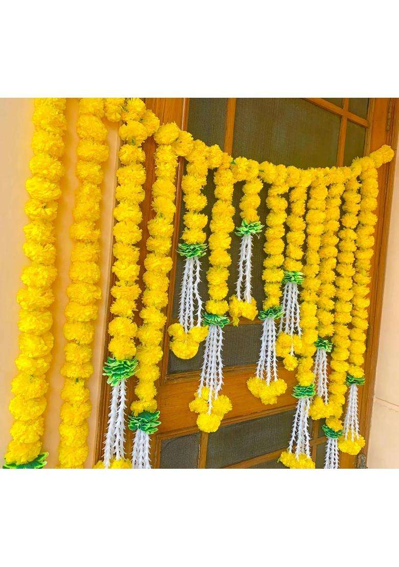 Evisha Vibrant Real Marigold Look Artificial Flowers Door Hanging Toran Bandhanwar for Diwali Decoration - Indya
