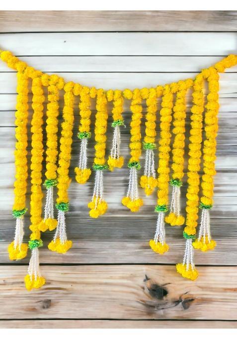 Evisha Vibrant Real Marigold Look Artificial Flowers Door Hanging Toran Bandhanwar for Diwali Decoration