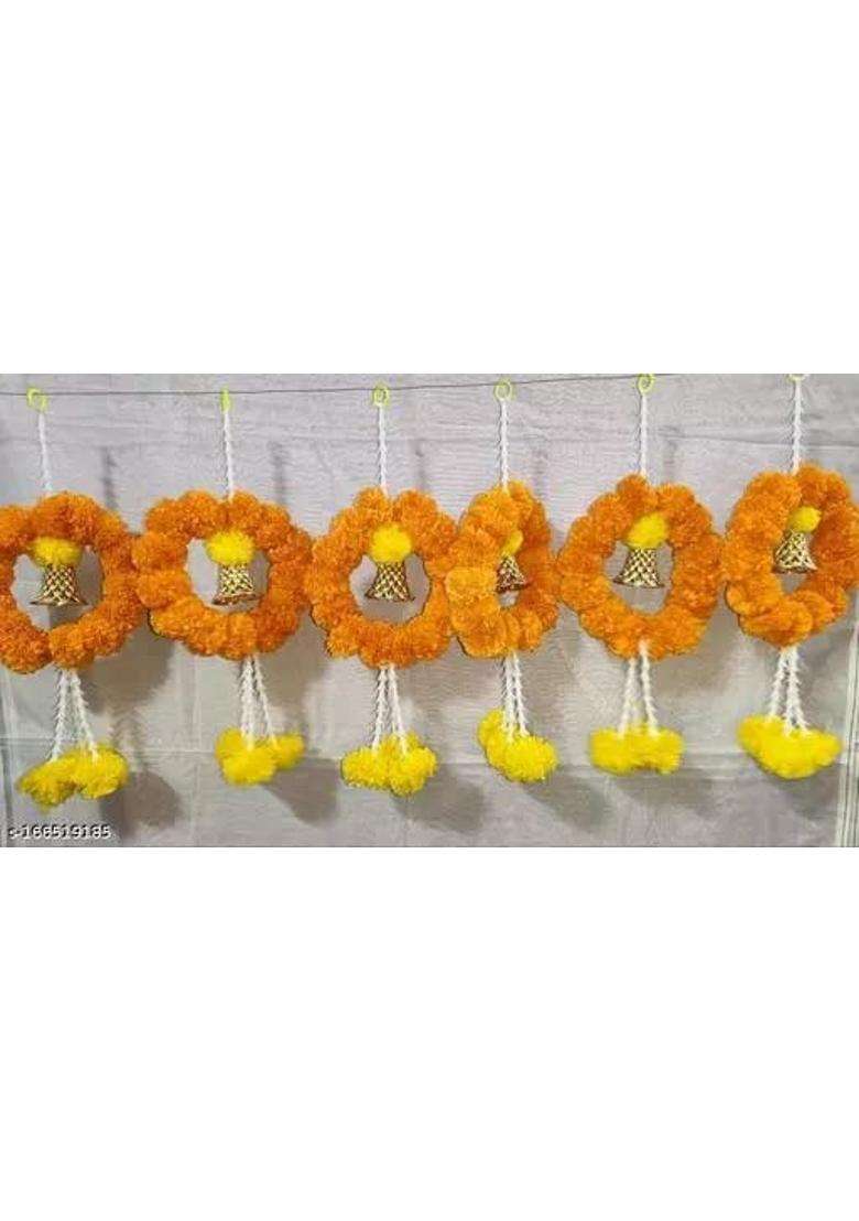 Artificial Marigold Fluffy Flowers Hanging Trending Marigold Decoration Pack of 6 - Indya