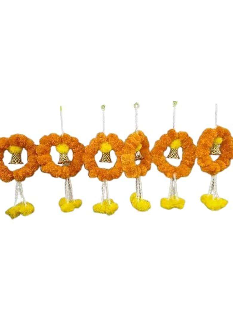 Artificial Marigold Fluffy Flowers Hanging Trending Marigold Decoration Pack of 6 - Indya
