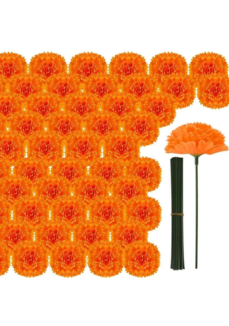 Hananona Artificial Marigold Flower 50Pcs Silk Marigold Heads Bulk - Indya