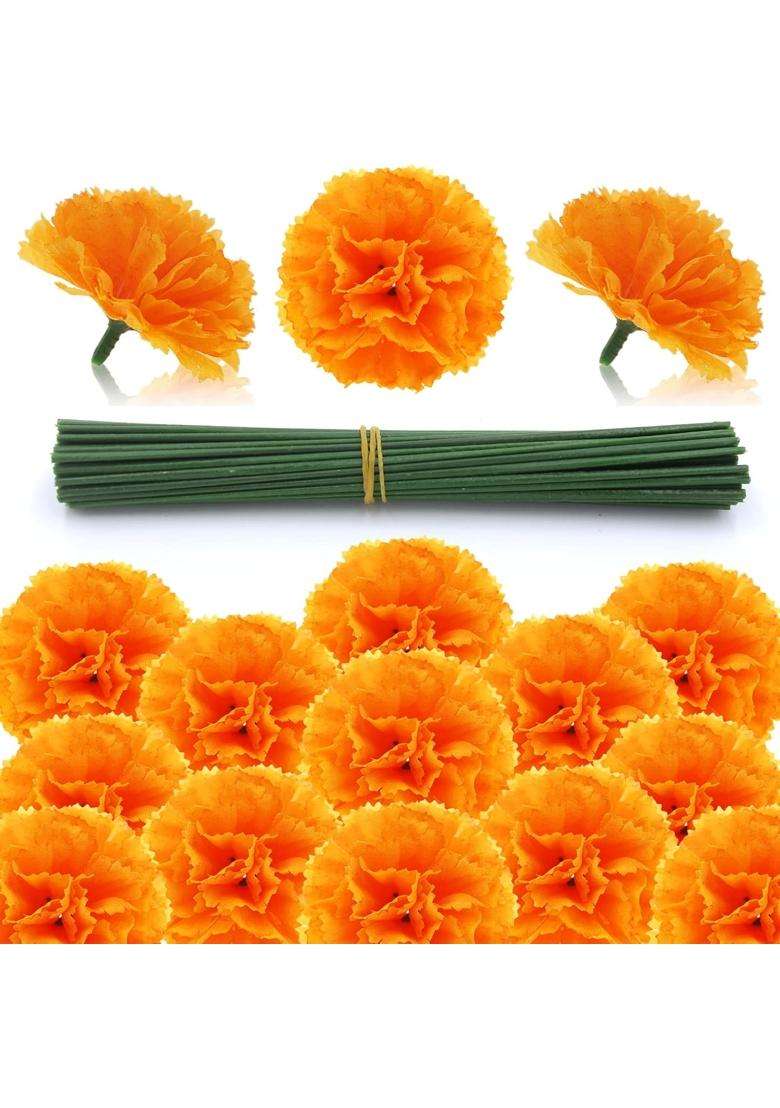 Hananona Artificial Marigold Flower 50Pcs Silk Marigold Heads Bulk - Indya