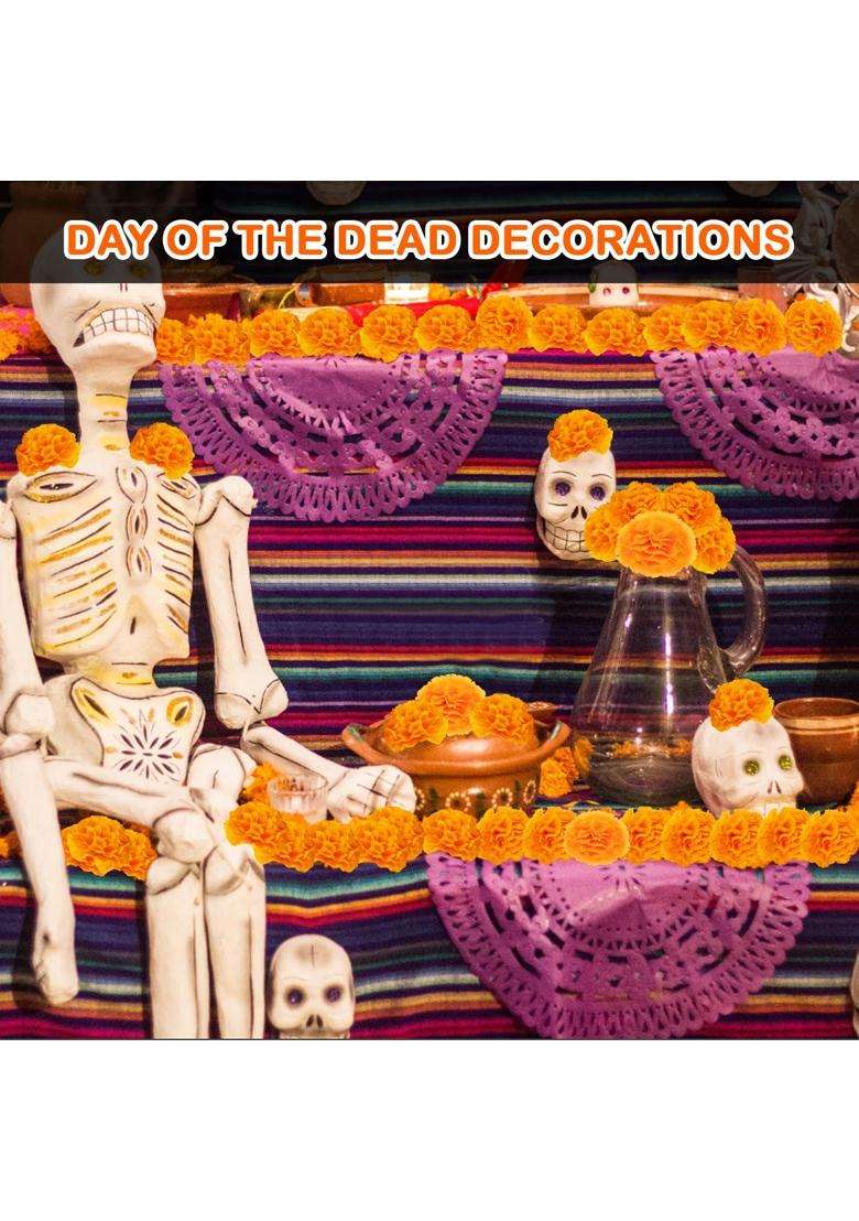 Labeol 50Pcs Artificial Heads Bulk Mexican Decoration Silk Orange Marigold Garland with Stems for Day - Indya