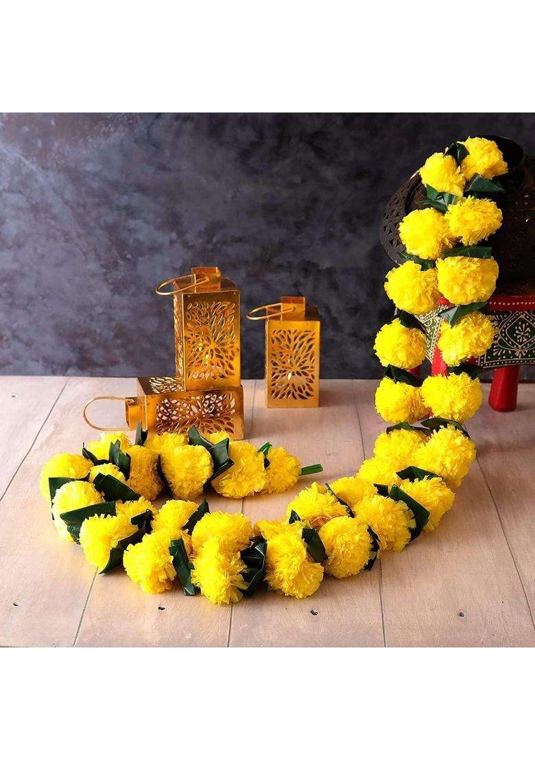 Cottontee Marigold Garland for Decoration 4 Point 8 Feet Long Strands Artificial Pack of 20 - Indya