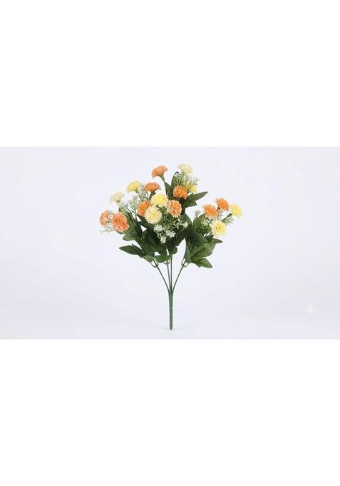 Florist Collection Artificial Orange and Yellow Marigold Flowers Bunch with Green Leaves