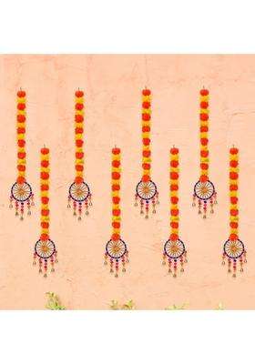 Ecraftindia Artificial Marigold Flowers Hangings with Bangles Ringing Bells Pack of 8