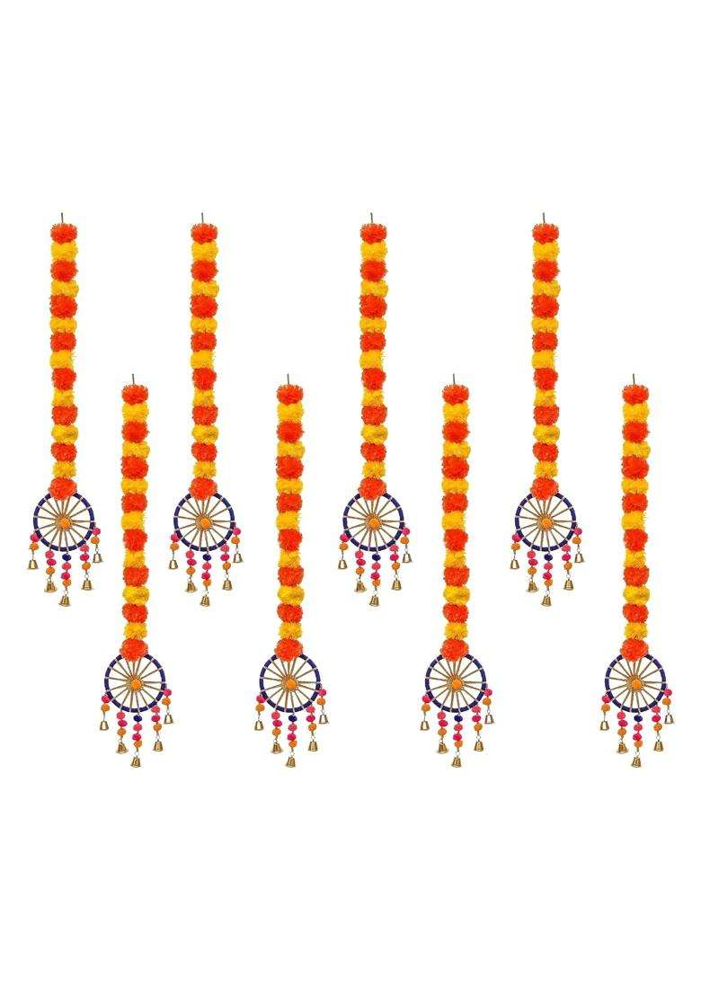 Ecraftindia Artificial Marigold Flowers Hangings with Bangles Ringing Bells Pack of 8 - Indya