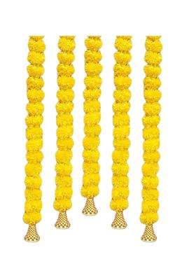 Agnirva Artificial Marigold Fluffy Colorful Flower String Garland with Golden Hanging Bells 30 Inch Home Decor