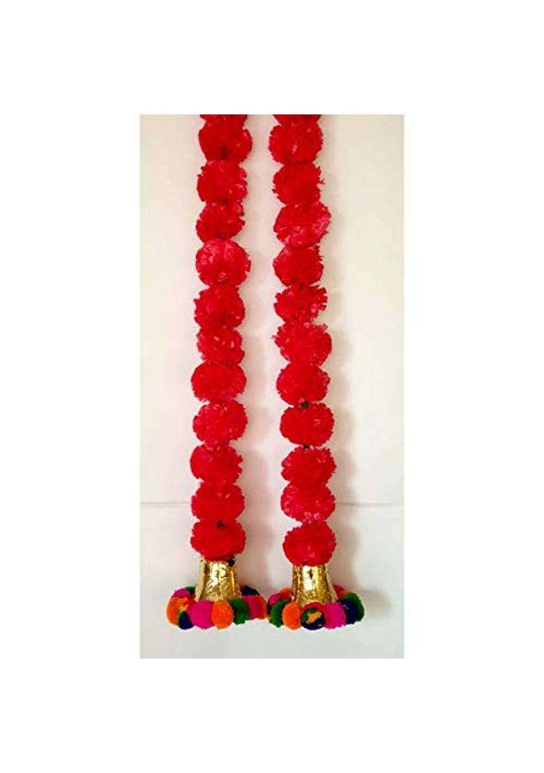 Prahll Artificial Marigold Flower Garlands Hanging Toran for Door and Wall with 3 Inch Golden Bell Pack of 2 - Indya