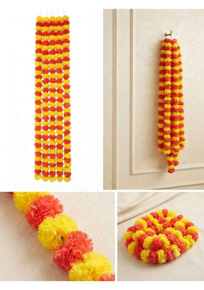 Yellow Dark Orange Artifical Flower Marigold Garlend 30 Pcs - Indya