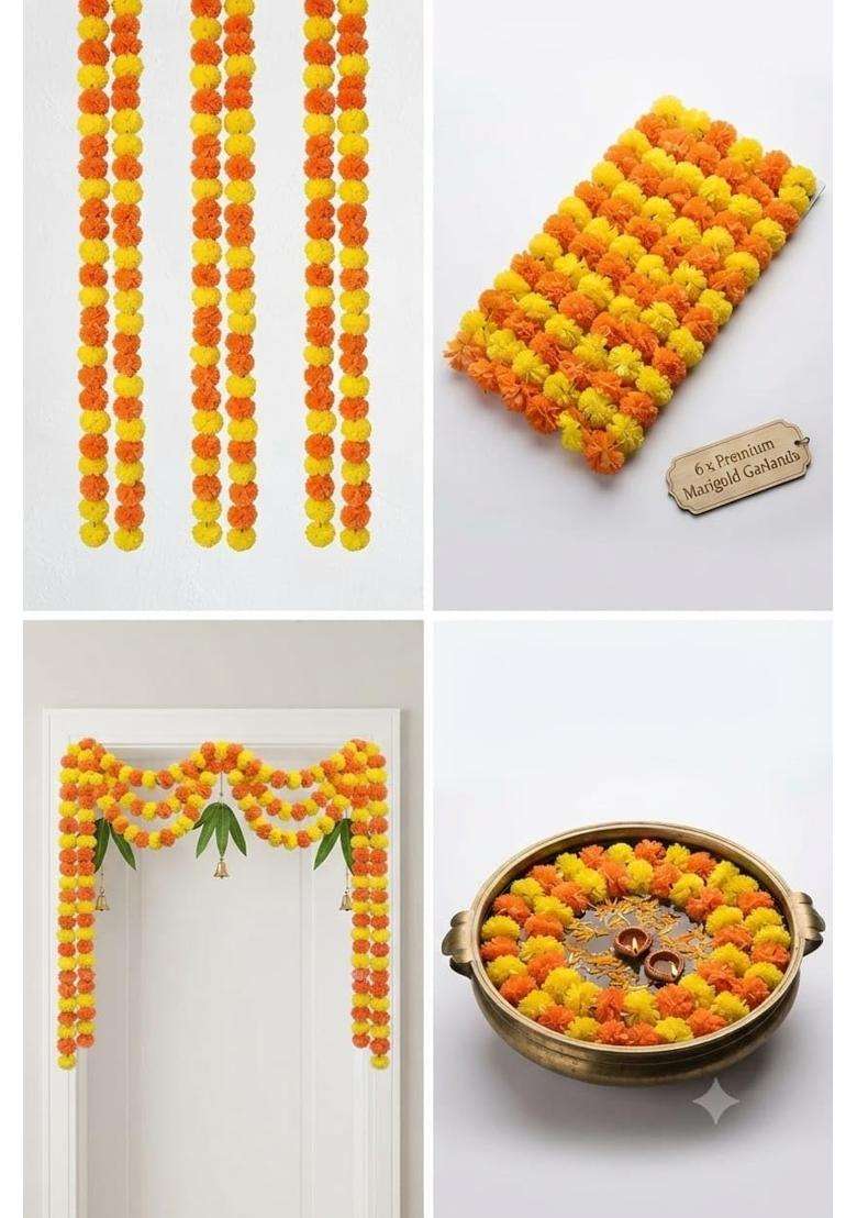 Yellow Dark Orange Artifical Flower Marigold Garlend 30 Pcs - Indya