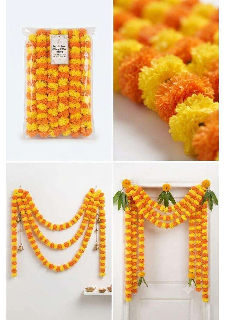 Yellow Dark Orange Artifical Flower Marigold Garlend 30 Pcs - Indya