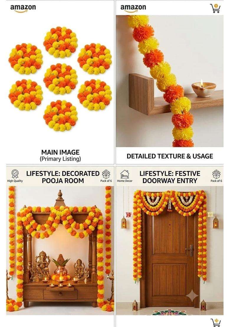 Yellow Dark Orange Artifical Flower Marigold Garlend 30 Pcs - Indya
