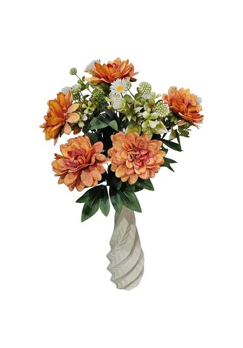 Ndecors Premium Combo Artificial Dahlia Orange Flower Bouquet with Designer Ceramic Vase