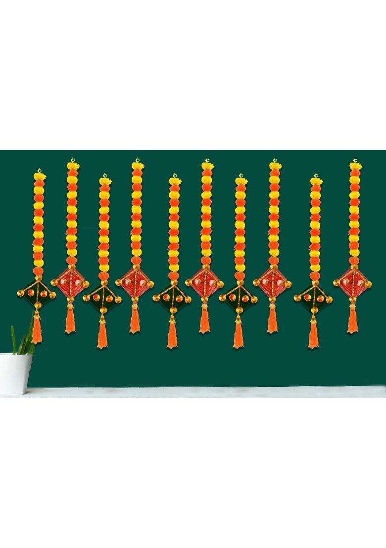 Craftvatika Artificial Marigold Fluffy Flowers with Handmade Kites Wall Door Hanging Latkans for Diwali - Indya
