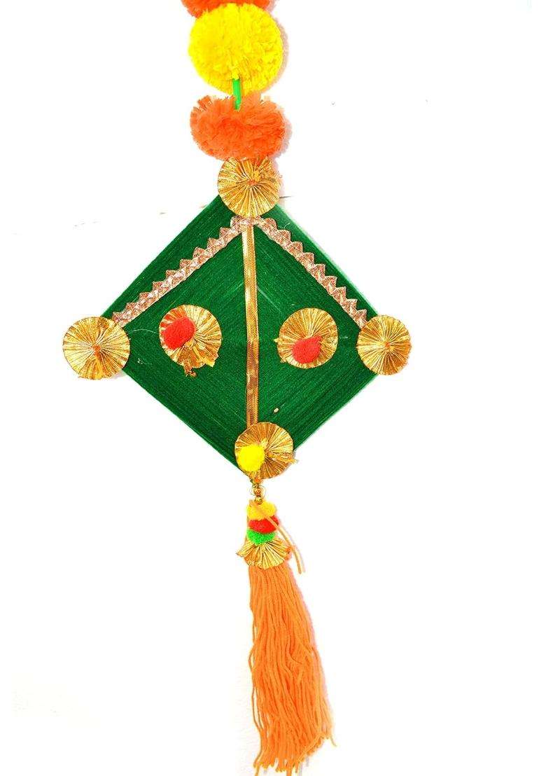 Craftvatika Artificial Marigold Fluffy Flowers with Handmade Kites Wall Door Hanging Latkans for Diwali - Indya