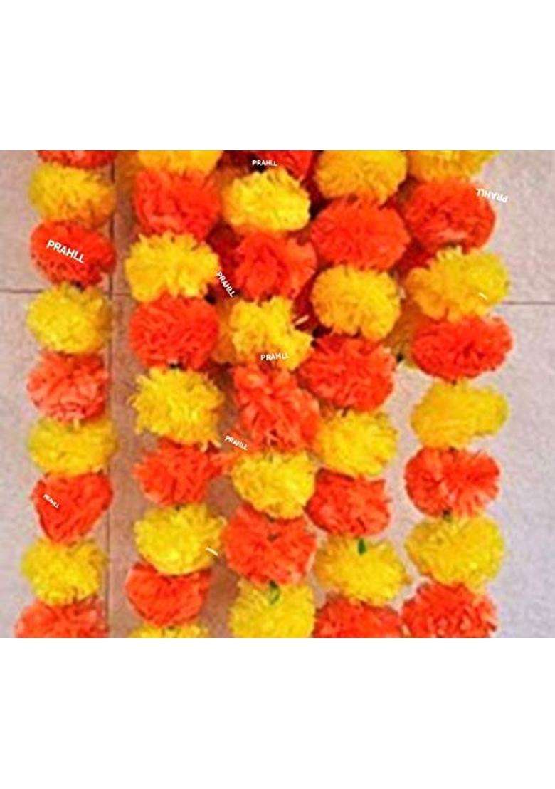 Prahll Artificial Marigold Flower Yellow and Dark Orange - Indya
