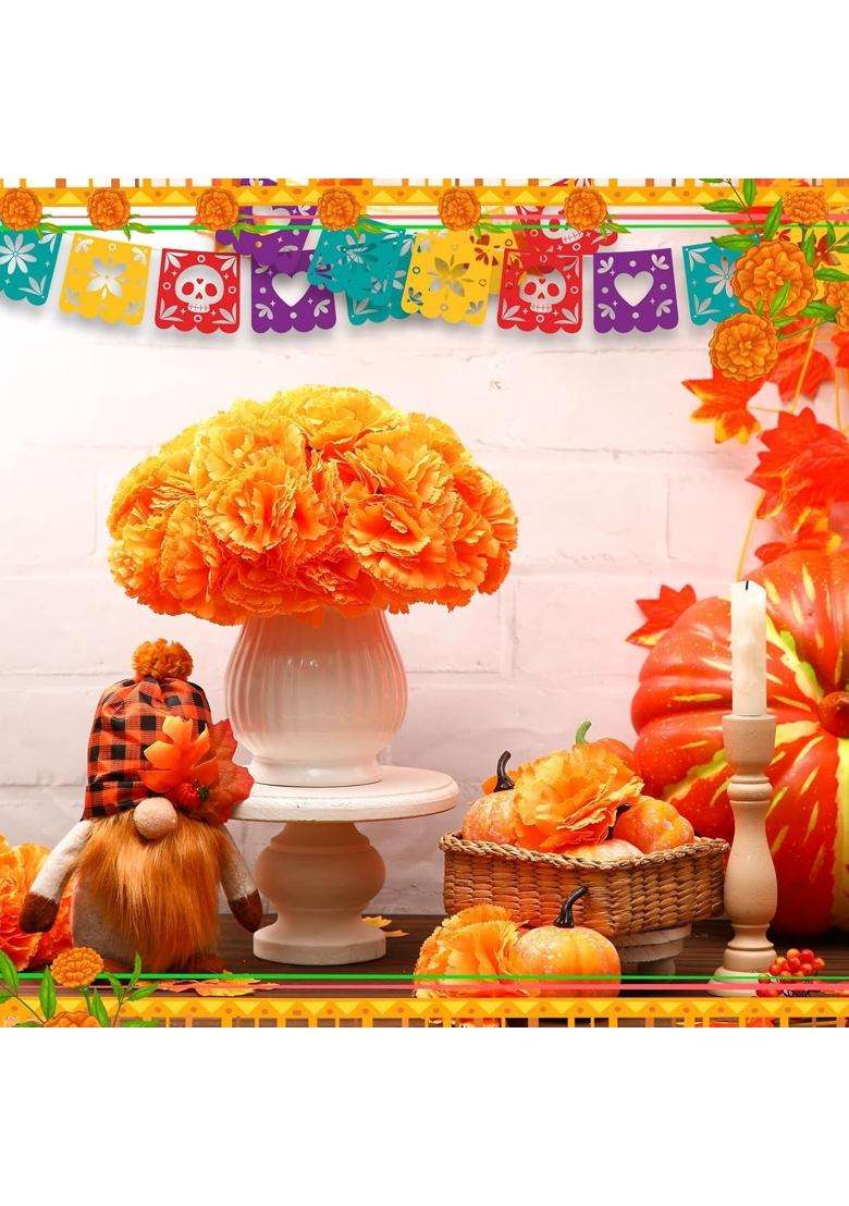 Athem 20 Pcs Artificial Marigold Flowers with Stems Orange Marigold Bunches for Diwali Navratri Wedding - Indya