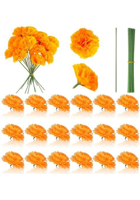 Athem 20 Pcs Artificial Marigold Flowers with Stems Orange Marigold Bunches for Diwali Navratri Wedding