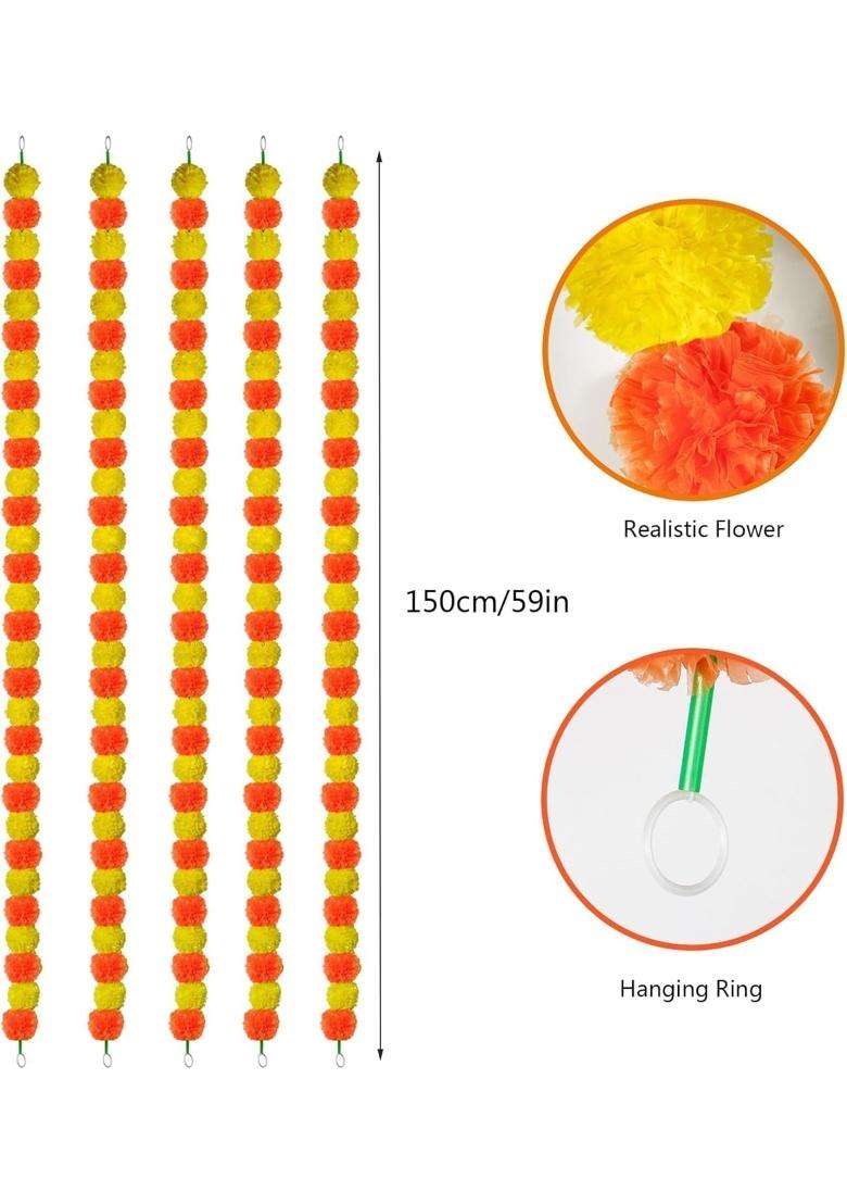 The Decor Affair Marigold Garland for Decoration Long Strands Artificial Marigold Flowers for Diwali Party - Indya