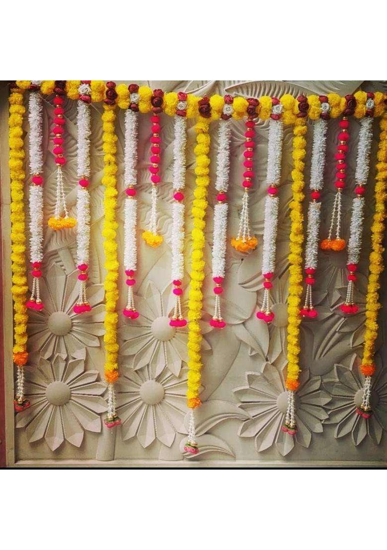 Nutts Artificial Marigold and Paper Gajra Peony Flower Bandhanwar Door Decoration Item for Home Decor Diwali - Indya