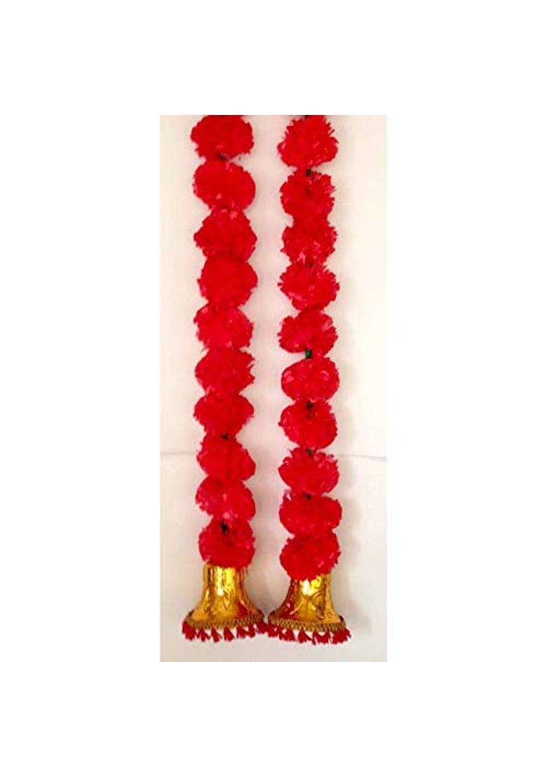 Prahll Artificial Marigold Flower Garlands Hanging Toran for Door and Wall with 3 Inch Golden Bell Pack of 2 - Indya