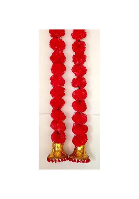 Prahll Artificial Marigold Flower Garlands Hanging Toran for Door and Wall with 3 Inch Golden Bell Pack of 2