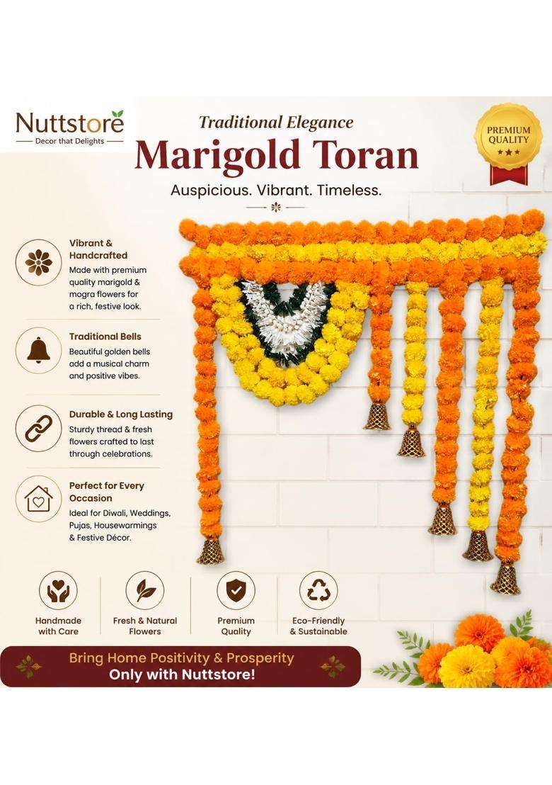 Nutts Artificial Marigold Flower Toran Bandhanwar Door Decoration Wedding Haldi Party Decor Diwali - Indya