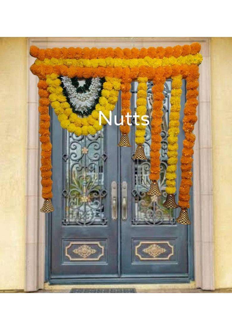 Nutts Artificial Marigold Flower Toran Bandhanwar Door Decoration Wedding Haldi Party Decor Diwali - Indya