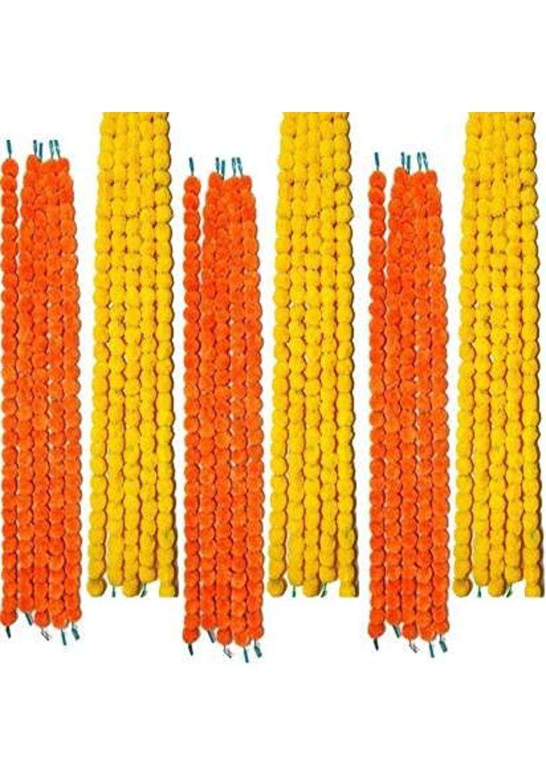 Lamps of India Traditional Decorative Artificial Marigold Flowers Fluffy Hanging Garland Pack of 30 - Indya