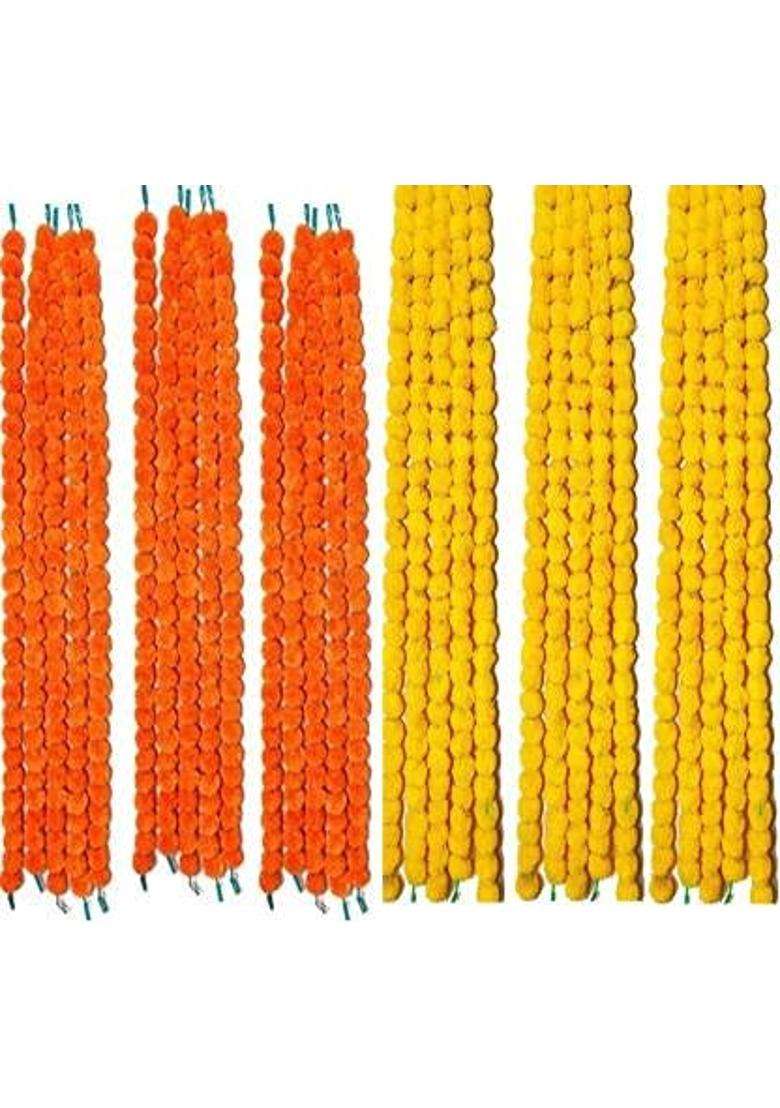 Lamps of India Traditional Decorative Artificial Marigold Flowers Fluffy Hanging Garland Pack of 30 - Indya