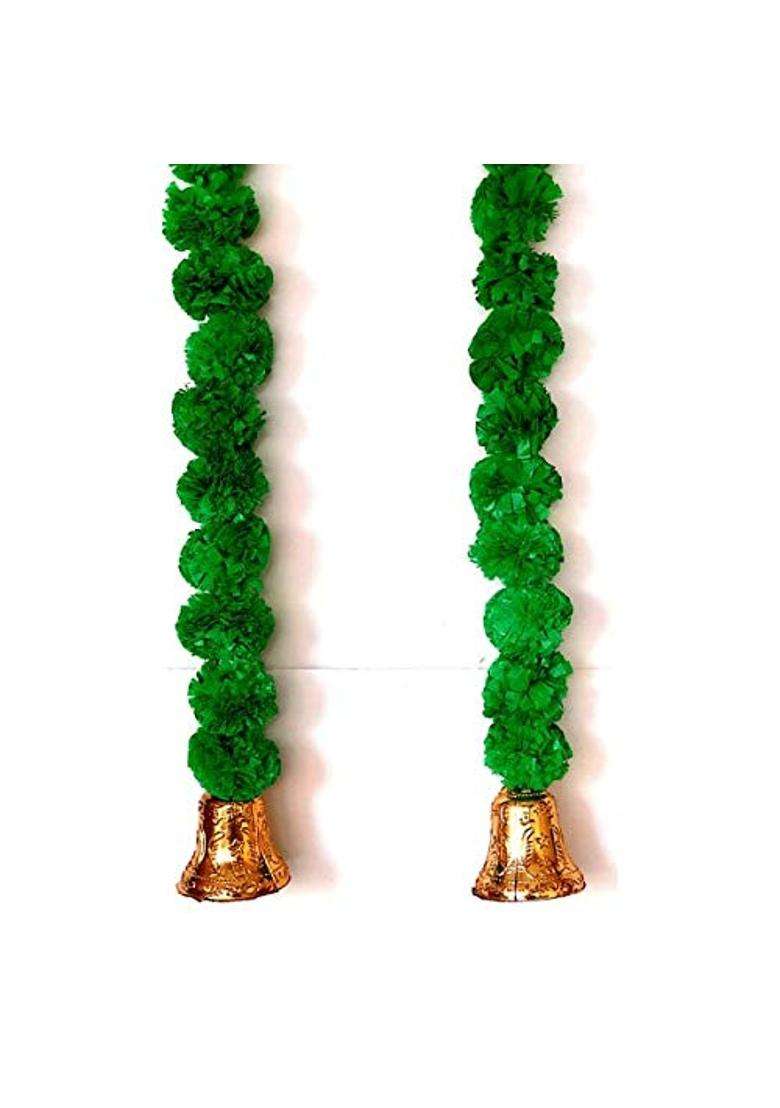 Prahll Artificial Marigold Flower Garlands Hanging Toran for Door N Wall with 3 INCH Golden Bell Green 6 60 - Indya