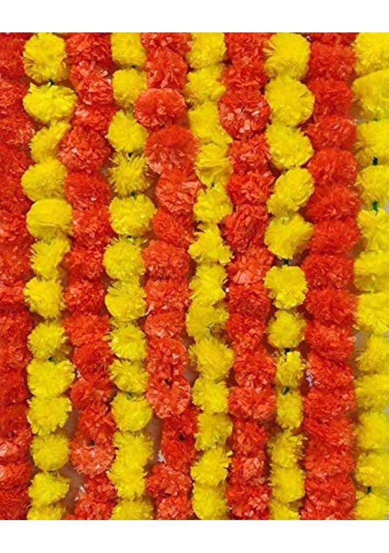 BDS Creations Artificial Marigold Fluffy Flower Hanging Toran for Door and Wall Garlands 5 Feet Each Set of 3 - Indya