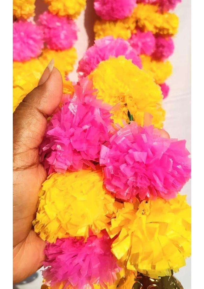 Brikshi Artificial Marigold Flowers for Decoration Long Marigold Garlands for Decoration Indian Genda Phool - Indya