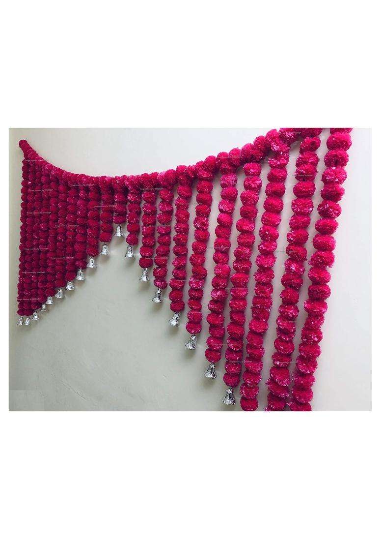 Sphinx Artificial Marigold Fluffy Flowers and Golden Silver Hangings Grand Entrance Shamiyana Mandap Toran - Indya