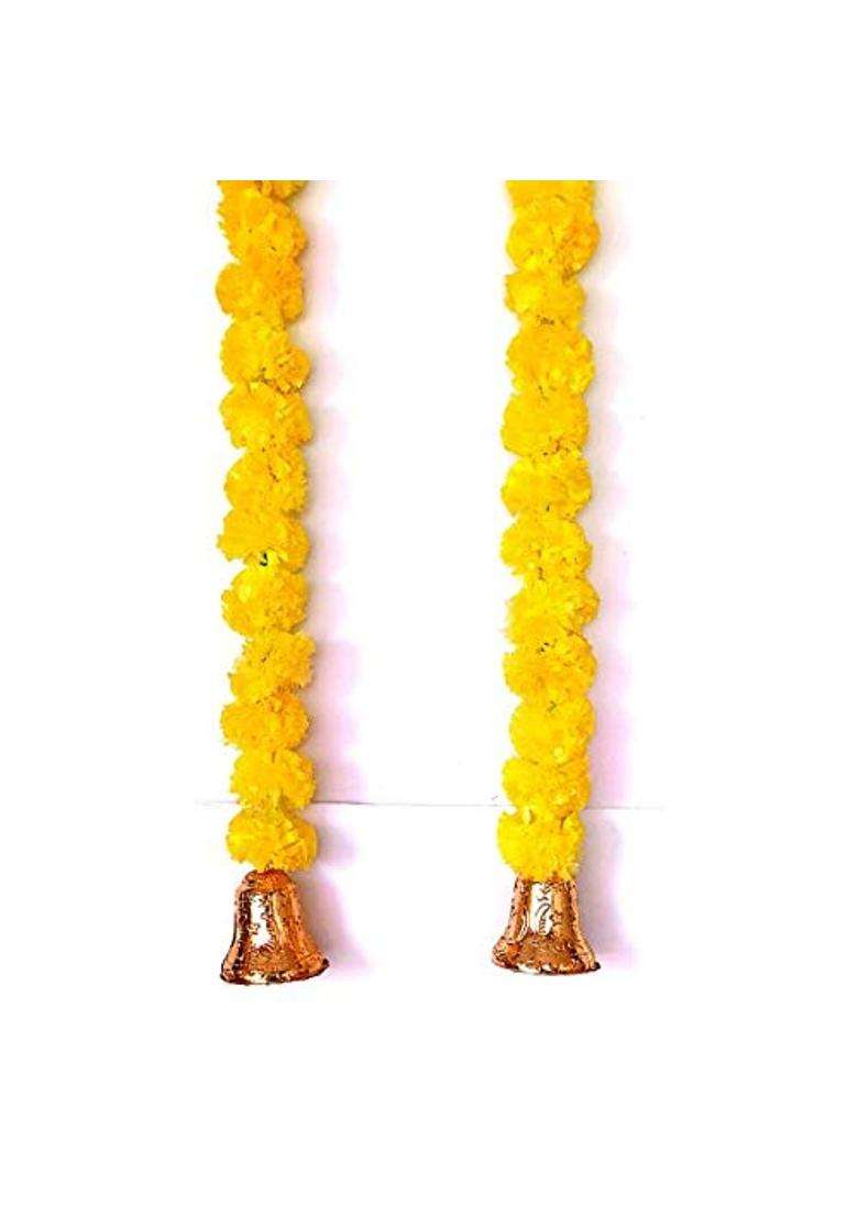 Prahll Artificial Marigold Flower Garlands Hanging Toran for Door N Wall with 3 INCH Golden Bell 10 60 - Indya