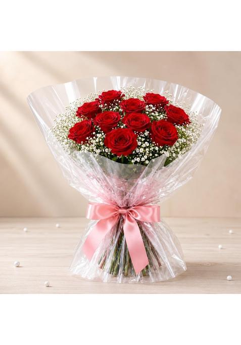 Florist Collection Artificial Flowers Bouquet Handmade Red White Flower Bouquet with Seasonal Fillers
