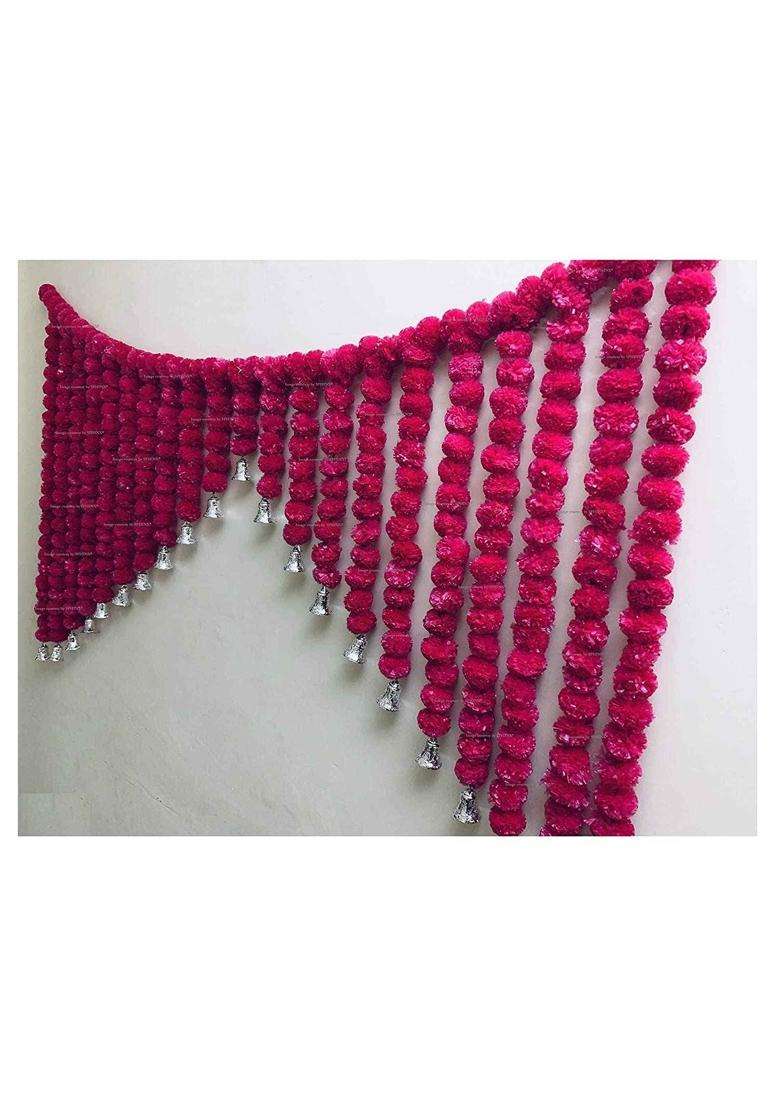 Sphinx Artificial Marigold Fluffy Flowers and Golden Silver Hangings Grand Entrance Shamiyana Mandap Toran - Indya