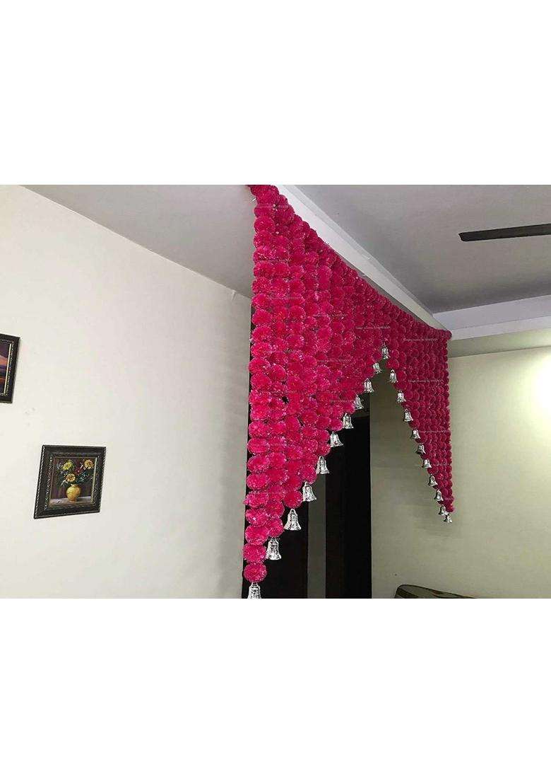 Sphinx Artificial Marigold Fluffy Flowers and Golden Silver Hangings Grand Entrance Shamiyana Mandap Toran - Indya