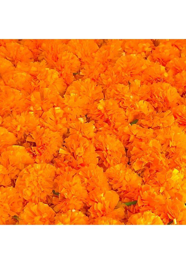 Dayal Ji Store Marigold Artificial Flower for Decoration Home Decor 20 String Orange - Indya
