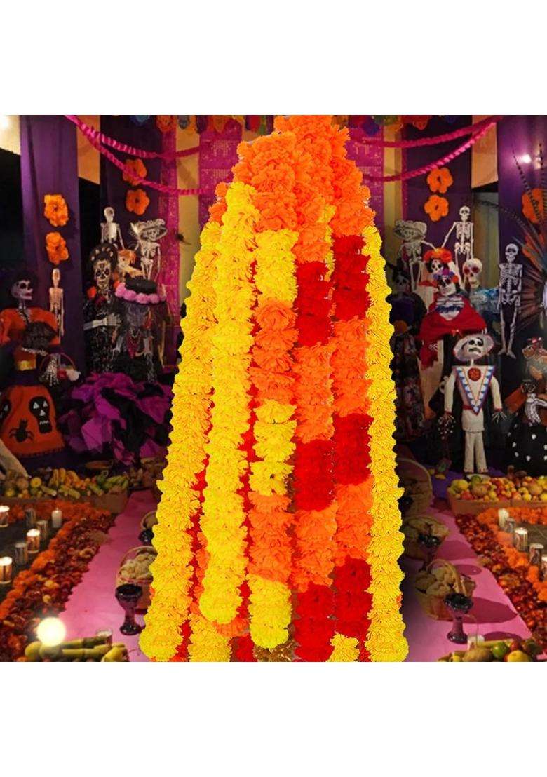 Secret Desire Creations Marigold Garland Decor Artificial Marigold Flowers for Diwali Door Red Orange - Indya