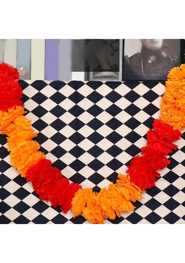 Secret Desire Creations Marigold Garland Decor Artificial Marigold Flowers for Diwali Door Red Orange - Indya