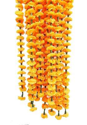 URVI Creation Orange Artificial Marigold Flower Genda Phool Garlands for Diwali Wedding Navratri Set of 10