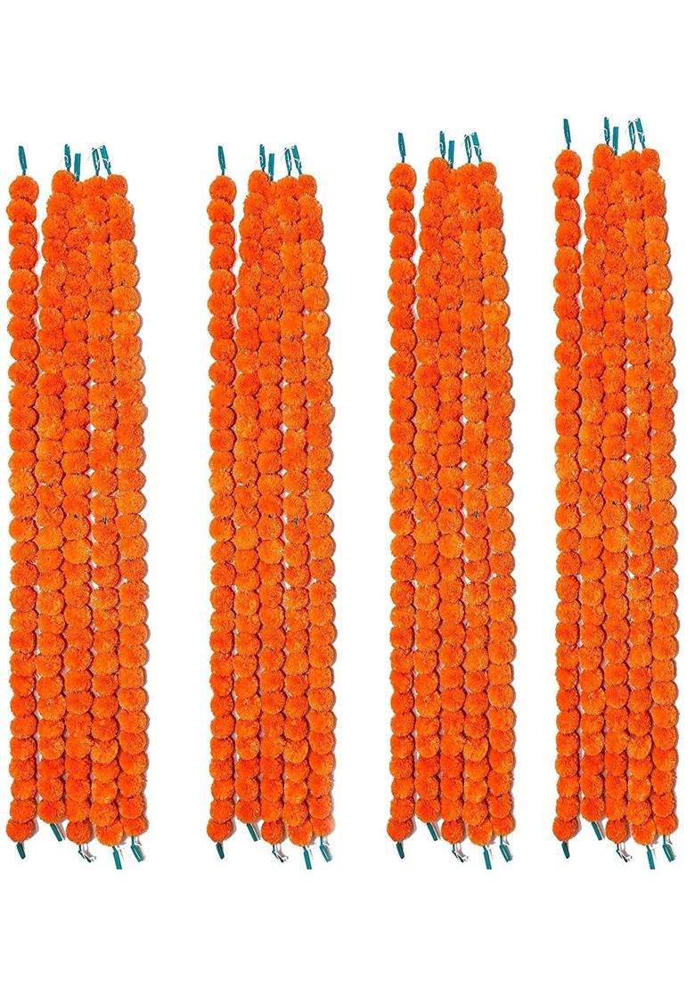 Yaayi Artificial Marigold Fluffy Flowers Garlands for Decoration 20 Orange - Indya